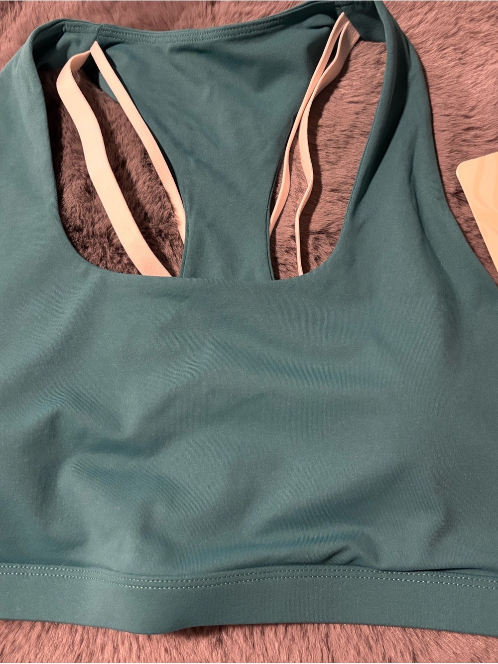 Fabletics Teal Sports Bra with Cream Straps